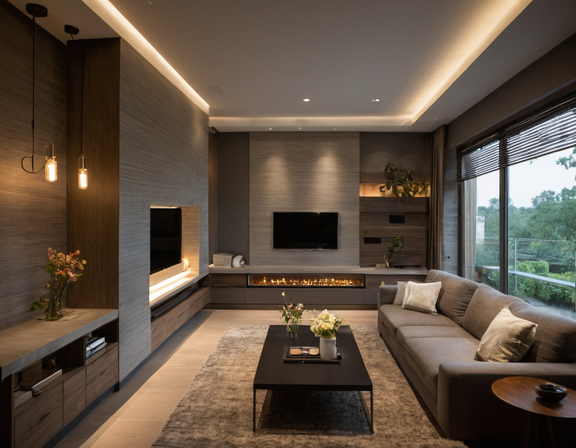 Luxury interior image showing Living room dimmers, drivers, circuits, and controls must be specified as one system